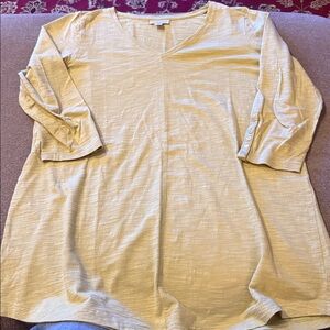 J Jill Petite Yellow 3/4 Sleeve V-Neck 100% Cotton Top Size Small (TD)